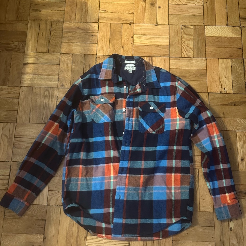 Free Assembly Plaid Flannel Shirt in Blue and Orange